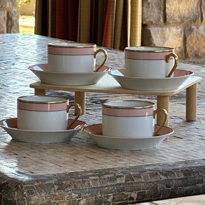 Fitz and Floyd Renaissance Set of 4 Coffee/Tea Cups and Saucers Peach
